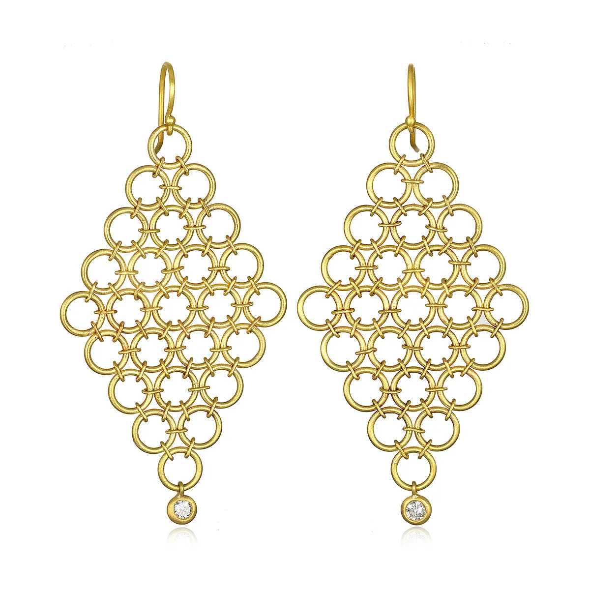 18 Karat Gold Diamond Mesh Earrings