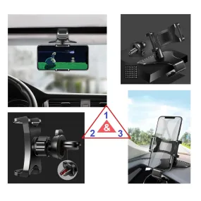 3 in 1 Car GPS Smartphone Holder: Dashboard / Visor Clamp   AC Grid Clip for Sharp Hybrid 007SH, The Hybrid 007SH - Black
