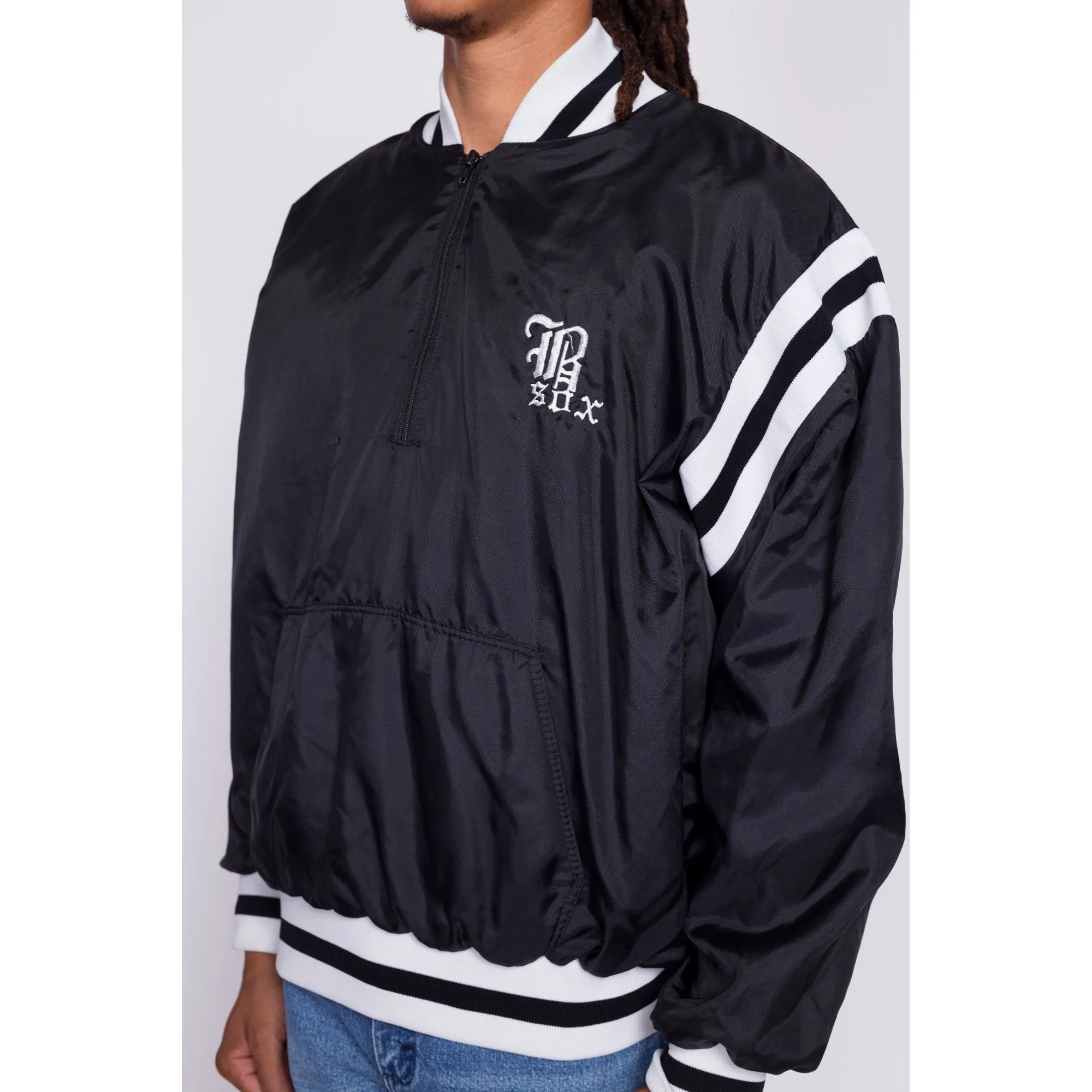 80s Black Sox Baseball Quarter Zip Windbreaker - Men's XL