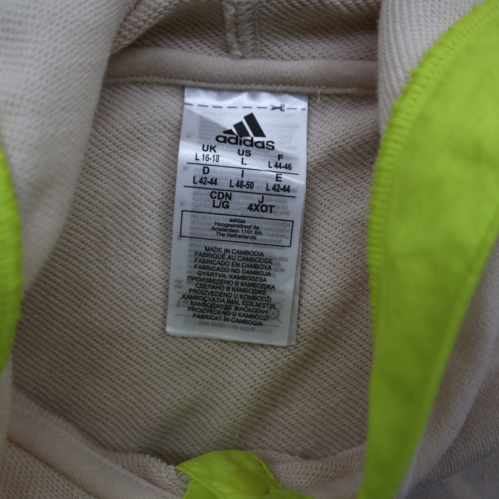 Adidas Womens Pullover Hoodie Sweatshirt Long Sleeves Button Ivory Size Large