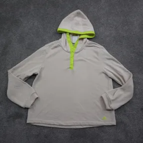 Adidas Womens Pullover Hoodie Sweatshirt Long Sleeves Button Ivory Size Large