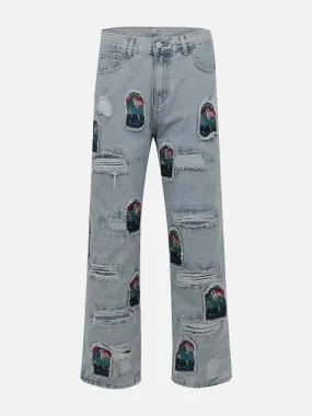 AlanBalen® - Embroidered Burlap Patchwork Jeans