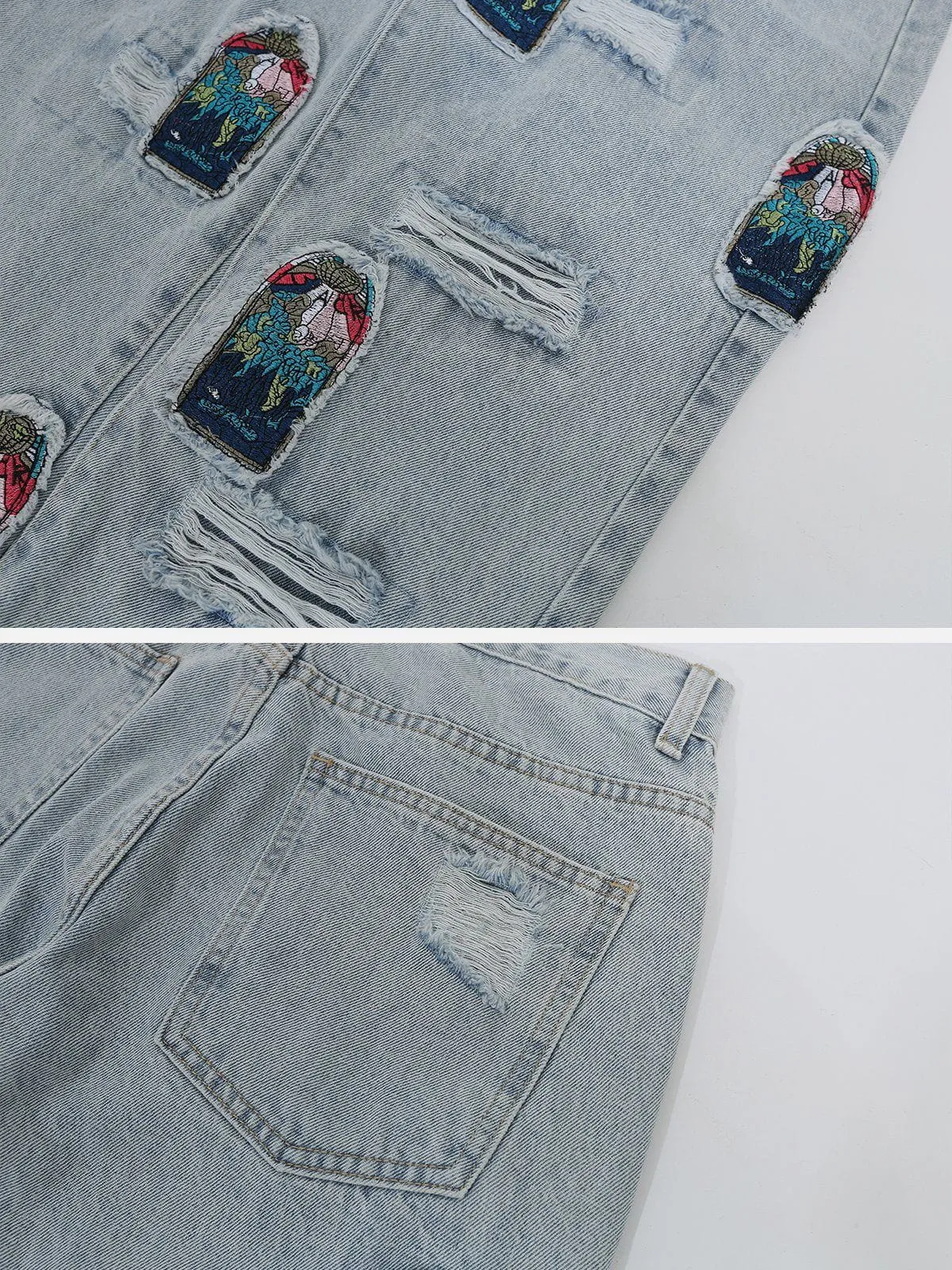 AlanBalen® - Embroidered Burlap Patchwork Jeans