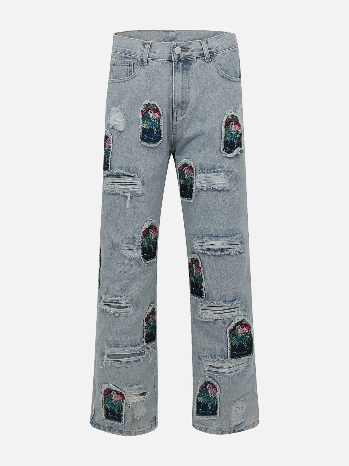 AlanBalen® - Embroidered Burlap Patchwork Jeans