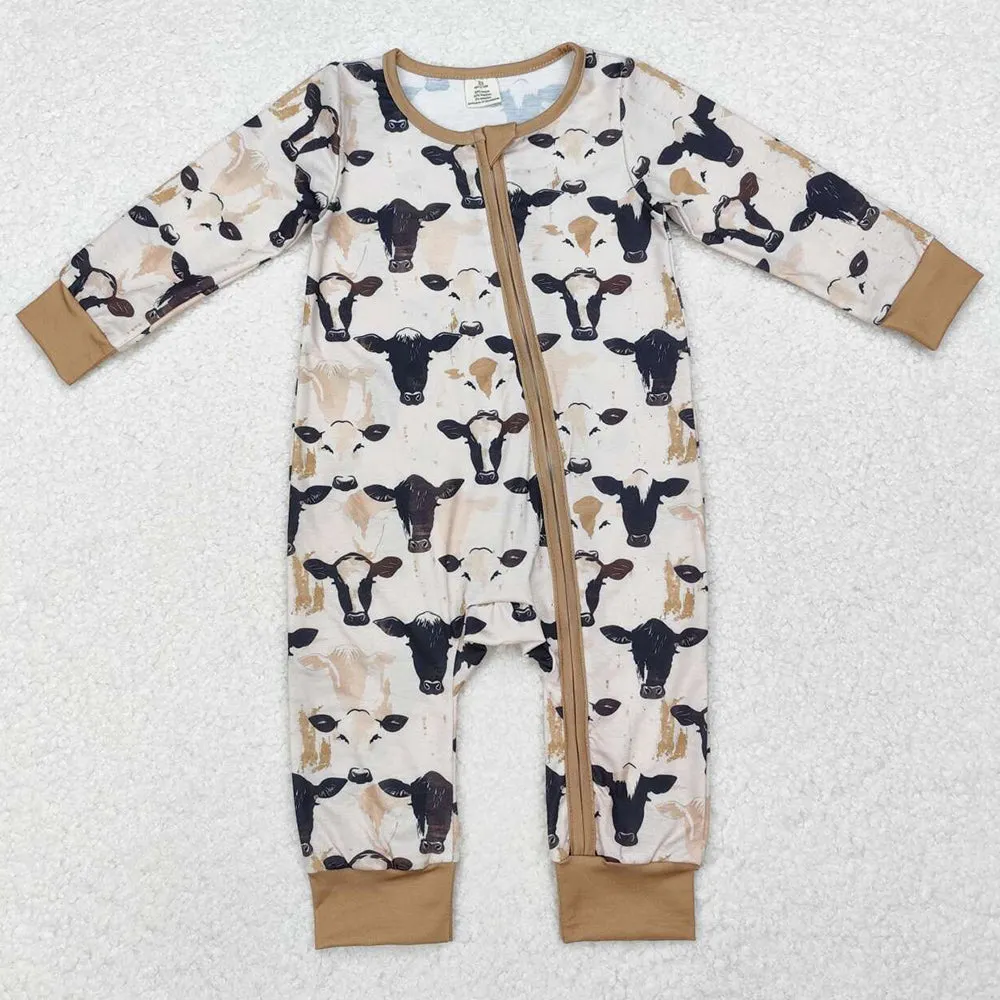 Baby Infant Boys Rompers Western Cow Black Zip Rompers LR1799