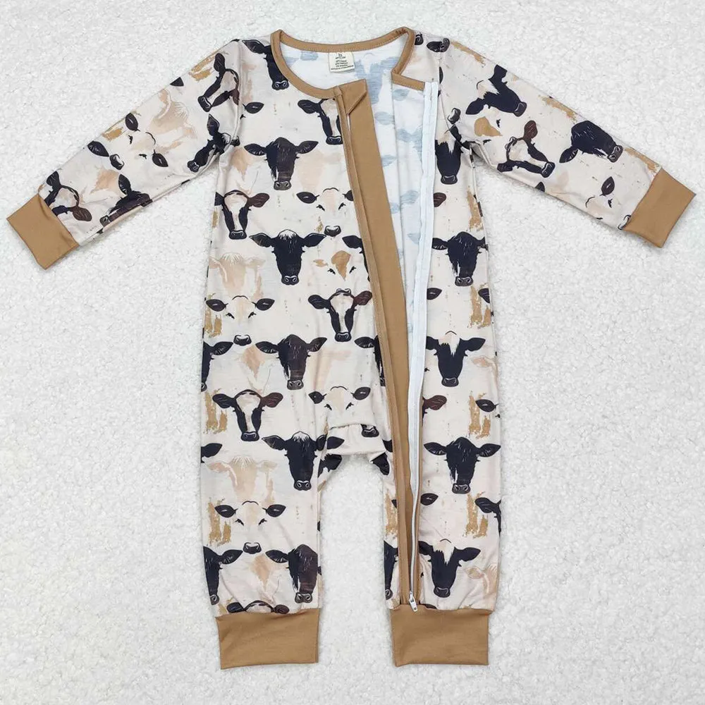 Baby Infant Boys Rompers Western Cow Black Zip Rompers LR1799