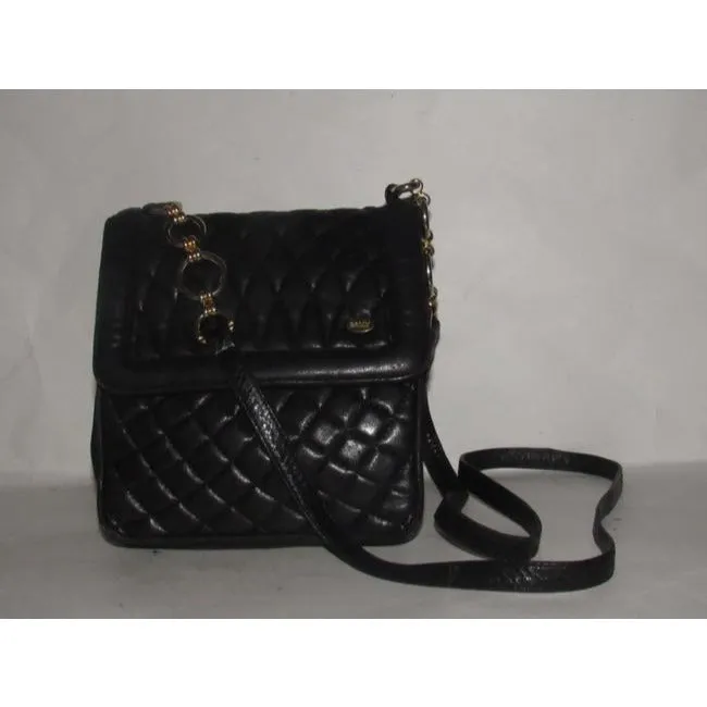 Bally Vintage Pursesdesigner Purses Black Quilted Leather With Gold Chain And Black Leather Strap Sh
