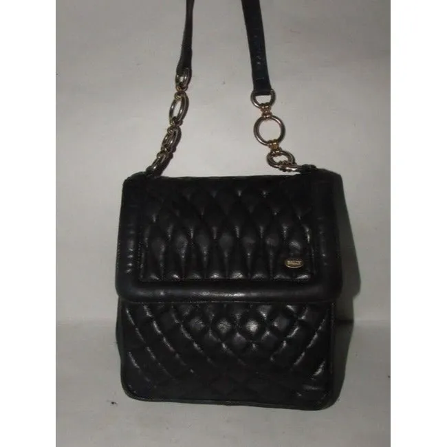 Bally Vintage Pursesdesigner Purses Black Quilted Leather With Gold Chain And Black Leather Strap Sh