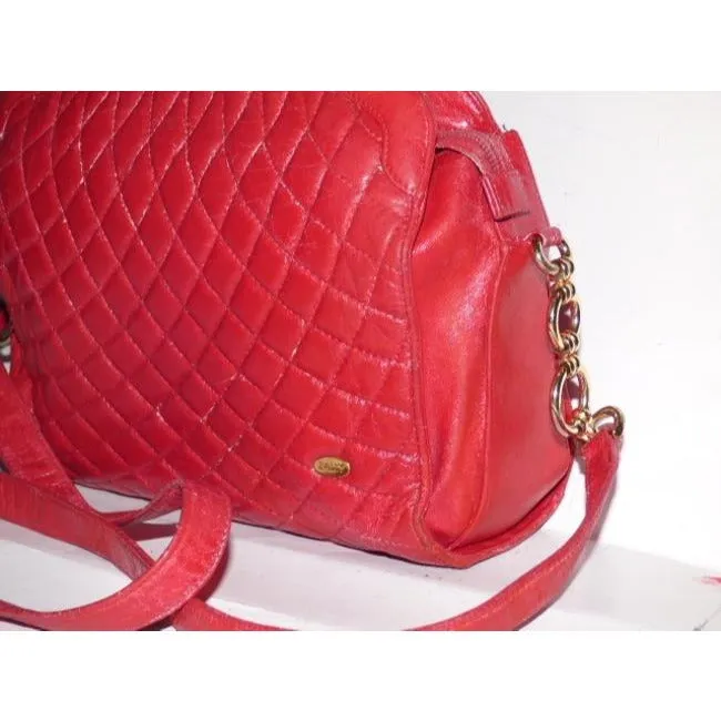 Bally Vintage Pursesdesigner Purses True Red Quilted Leather Suede Shoulder Bag