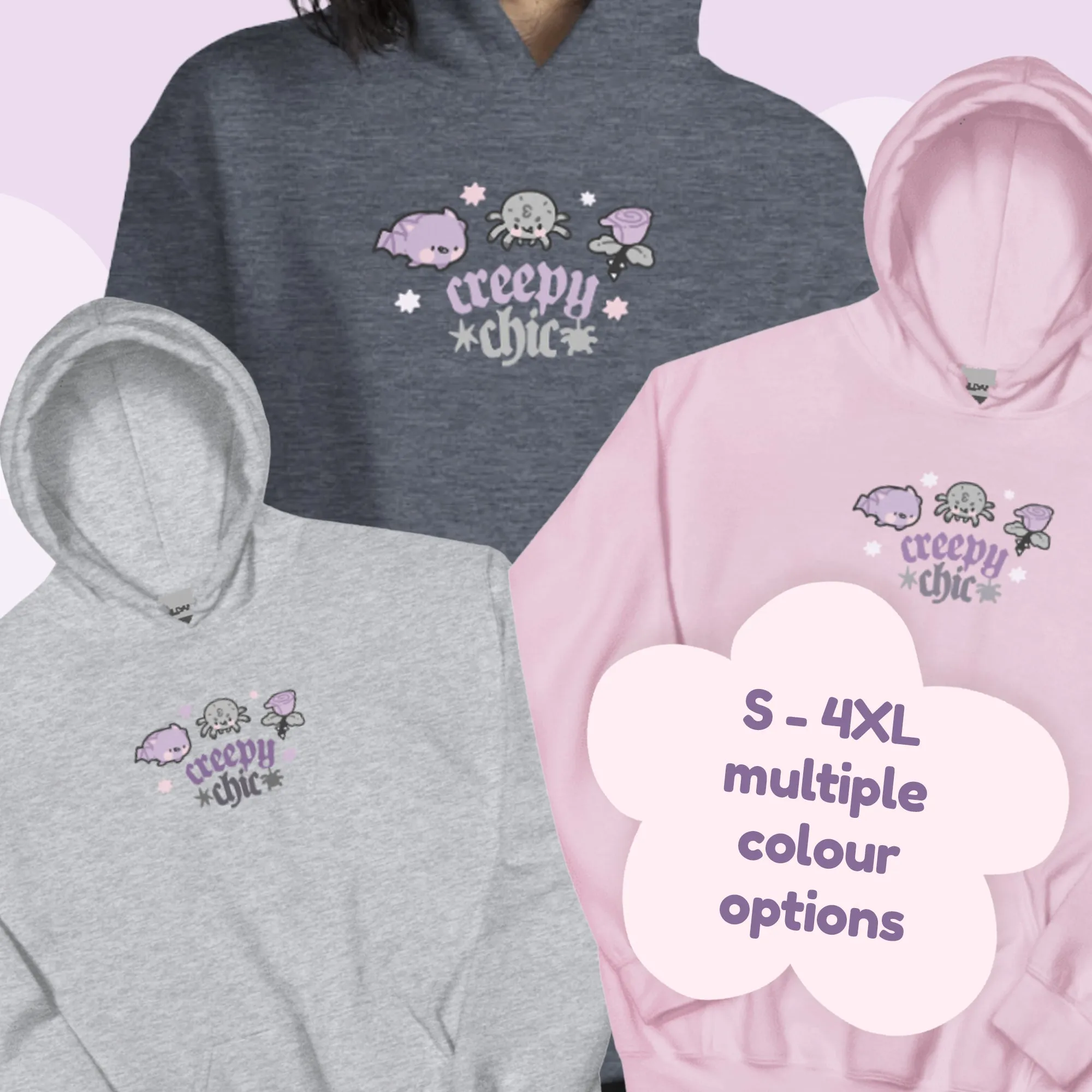 Bartholomew the Bat & Fluffy the Spider Hoodie | Creepy Chic Gothic Halloween Sweatshirt | Spooky Cute Kawaii Apparel