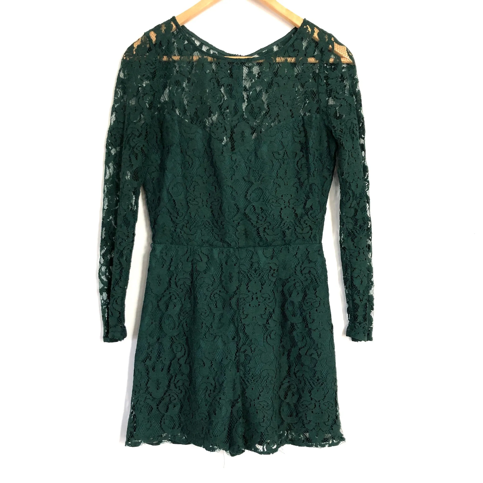 BB Dakota Dark Green Lace Romper- Size 4