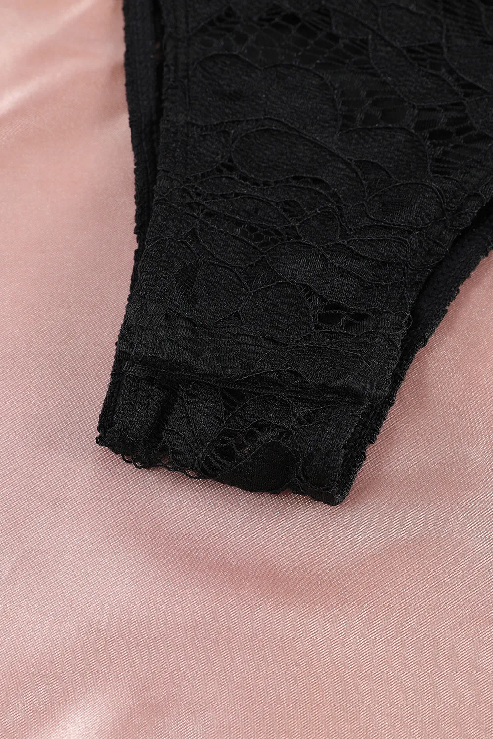 BerryBetty - Black V Neck Lace Sheer Puff Sleeve Bodysuit