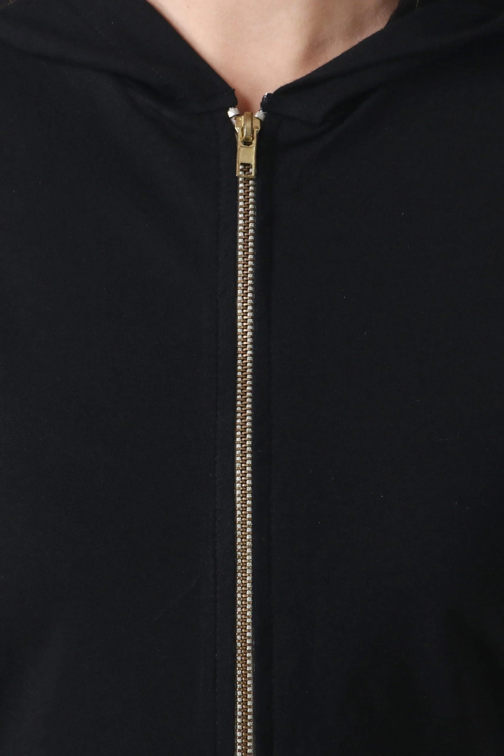 Black Solid Cropped Hoodie with Shorts