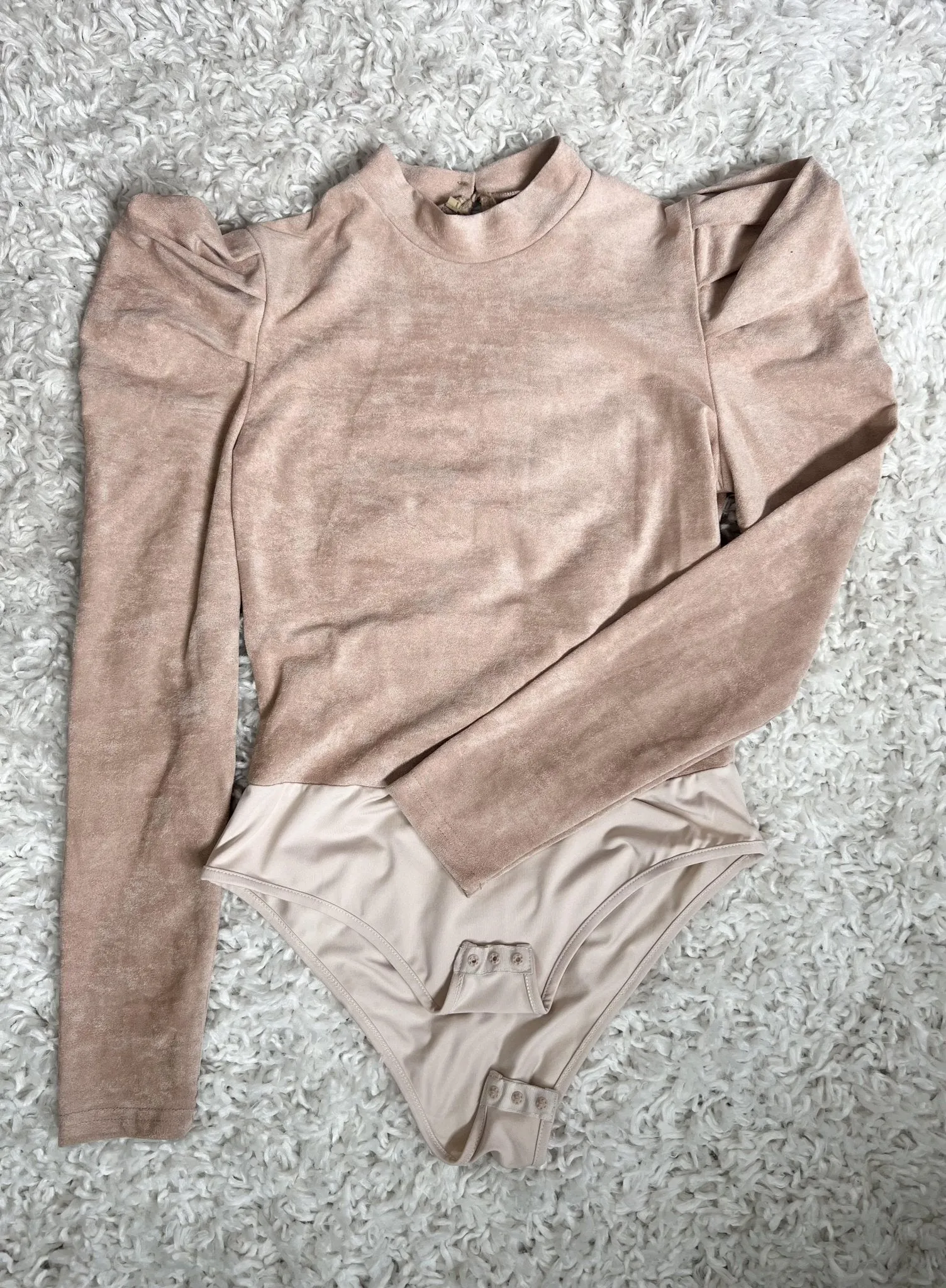 Brown Puff Sleeve Suede Bodysuit
