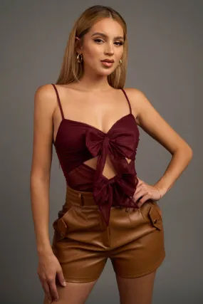 CHIC POLKA DOT MESH DOUBLE BOWS & CUTOUTS BODYSUIT