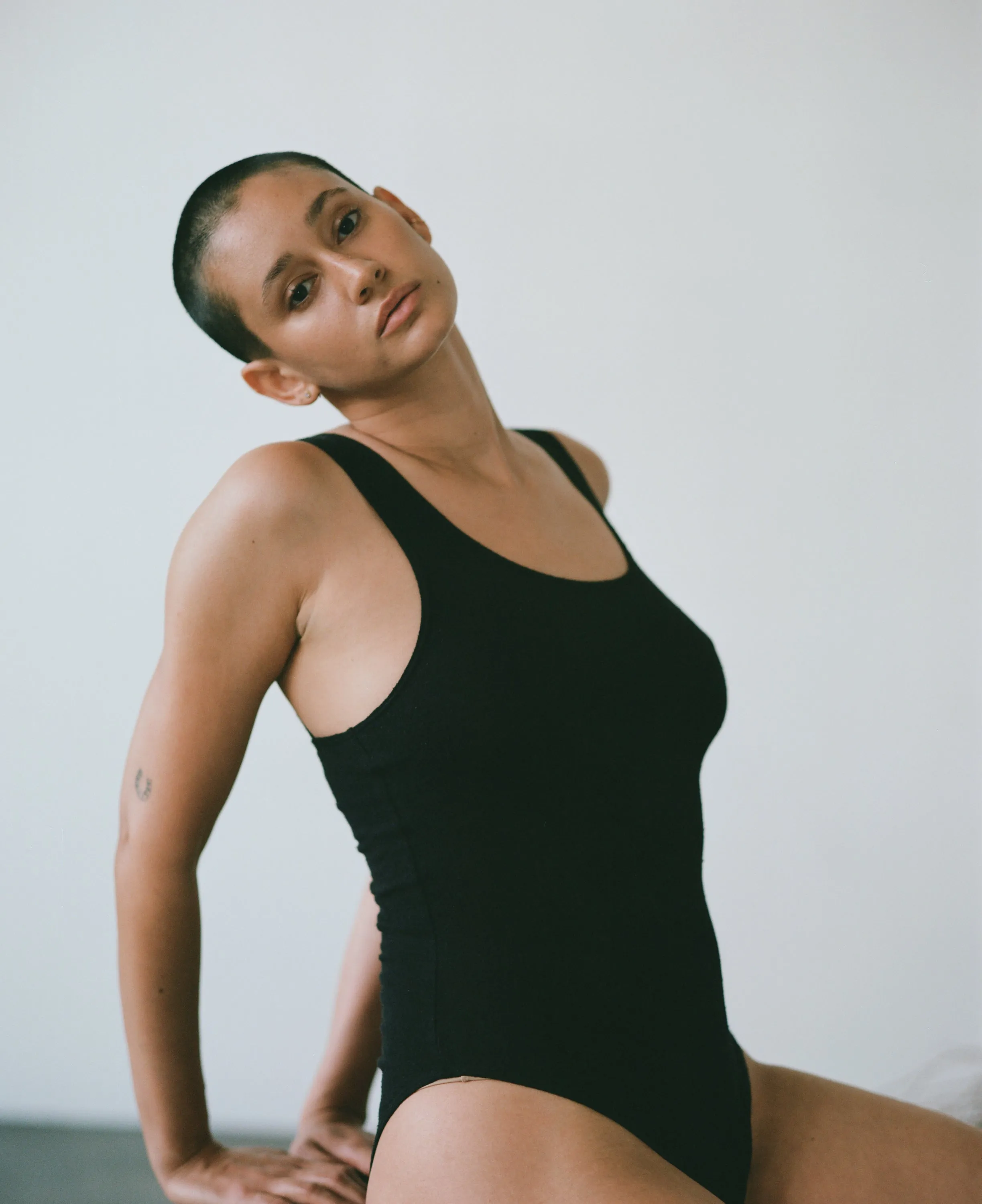 Christy Bodysuit, Regen Silk Noil Jersey, Black