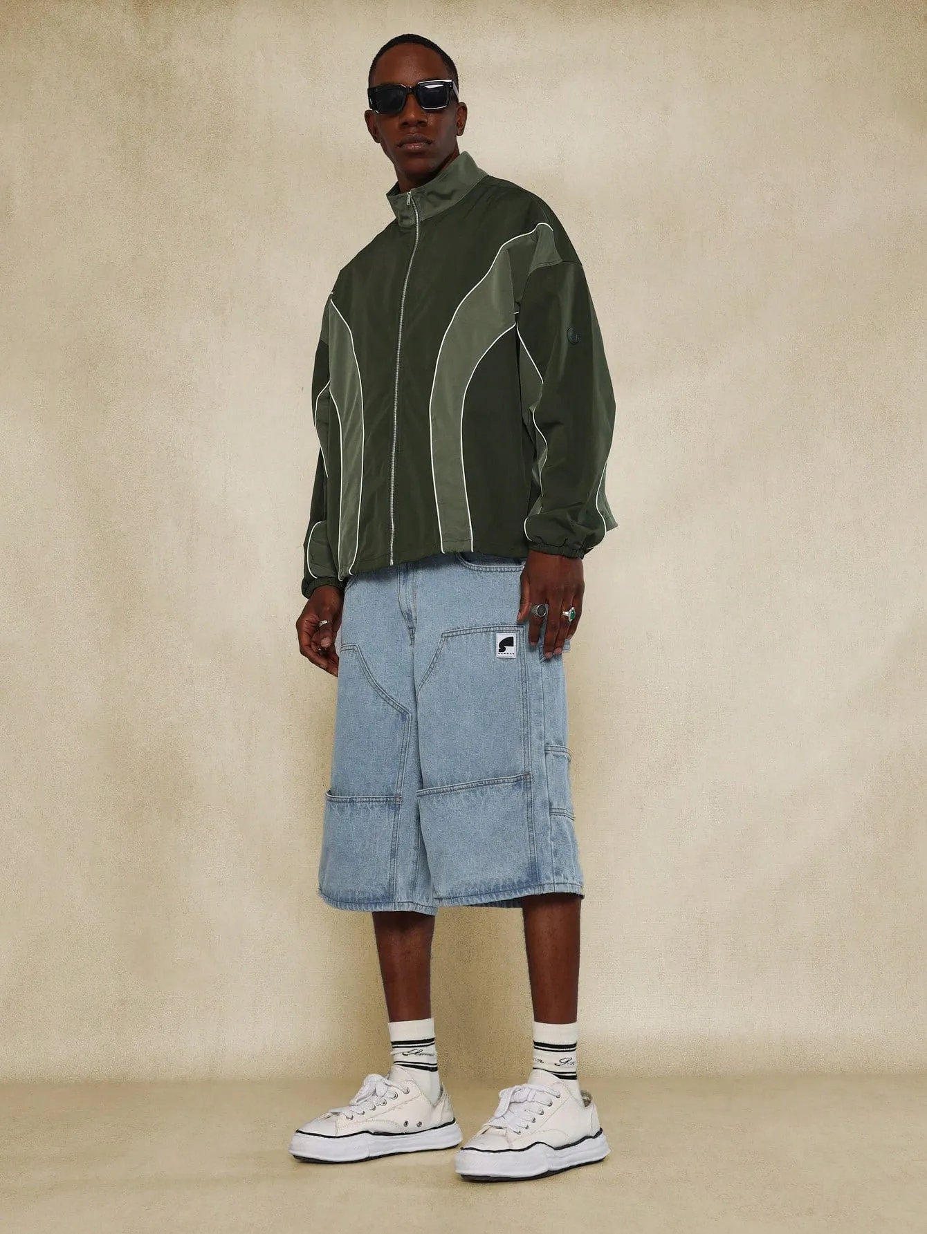 Colour Blocking Nylon Zip Through Track Jacket With Reflective Piping Detail
