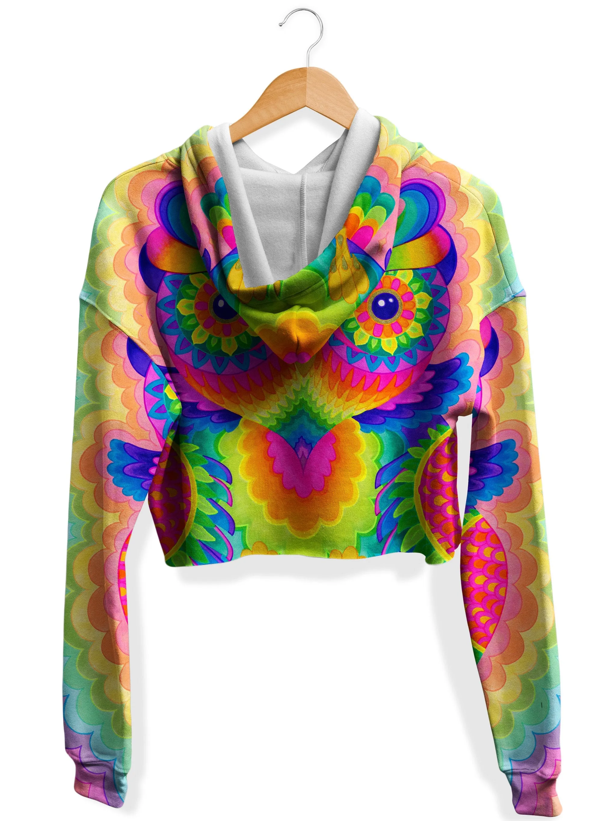 Cosmic Owl Fleece Crop Hoodie