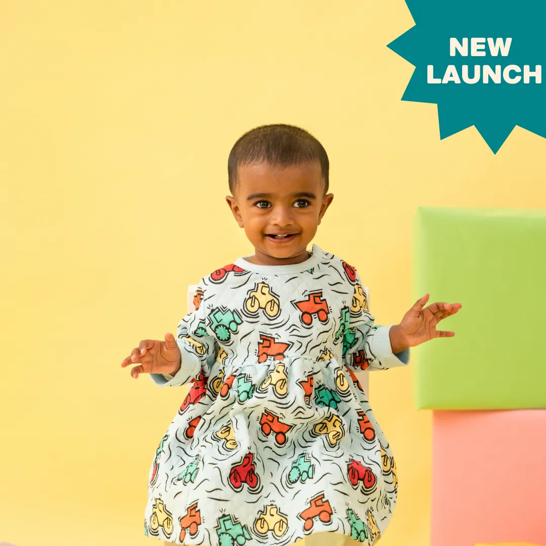Cuddle Monster - Quilted Full sleeve Frock and pants for girls