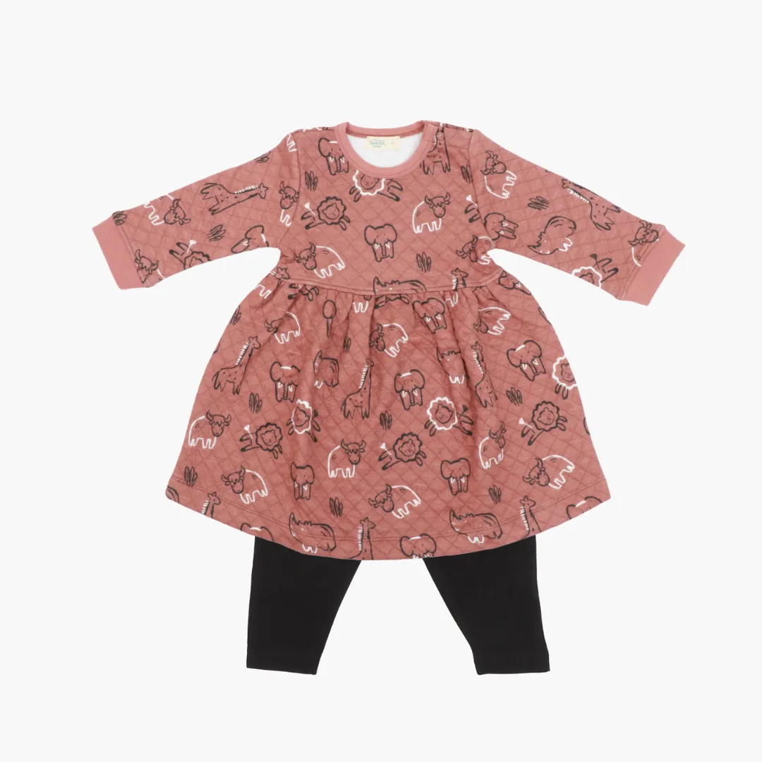 Cuddle Monster - Quilted Full sleeve Frock and pants for girls
