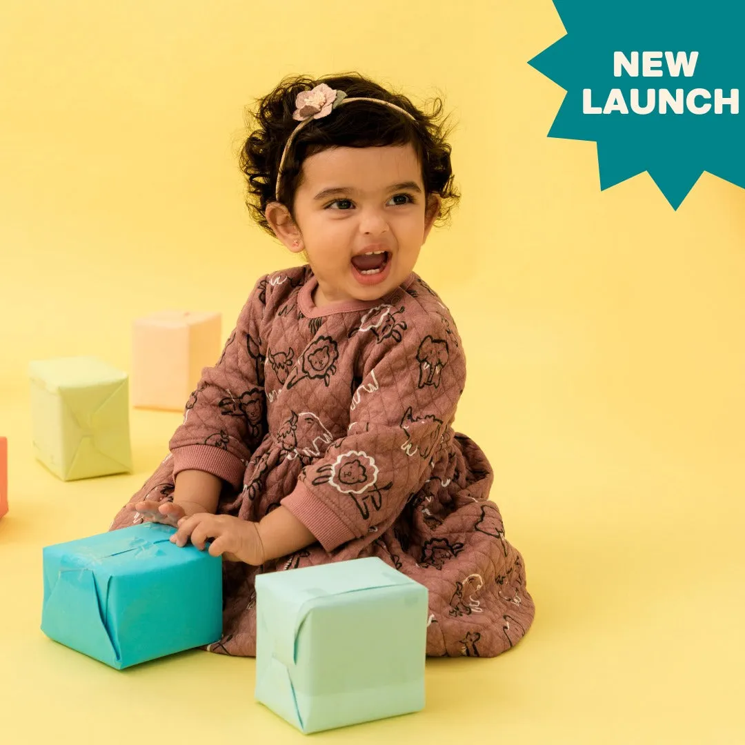 Cuddle Monster - Quilted Full sleeve Frock and pants for girls