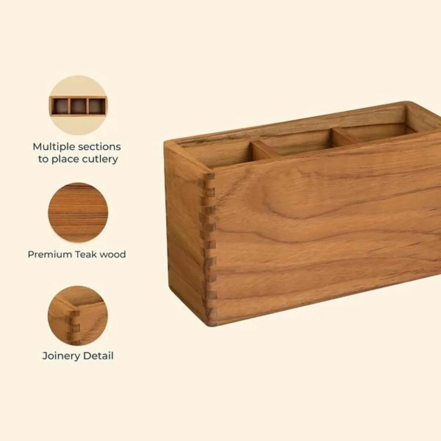 Cutlery Holder | Premium Teak Wood | Easy To Clean | Sturdy Construct | 8"