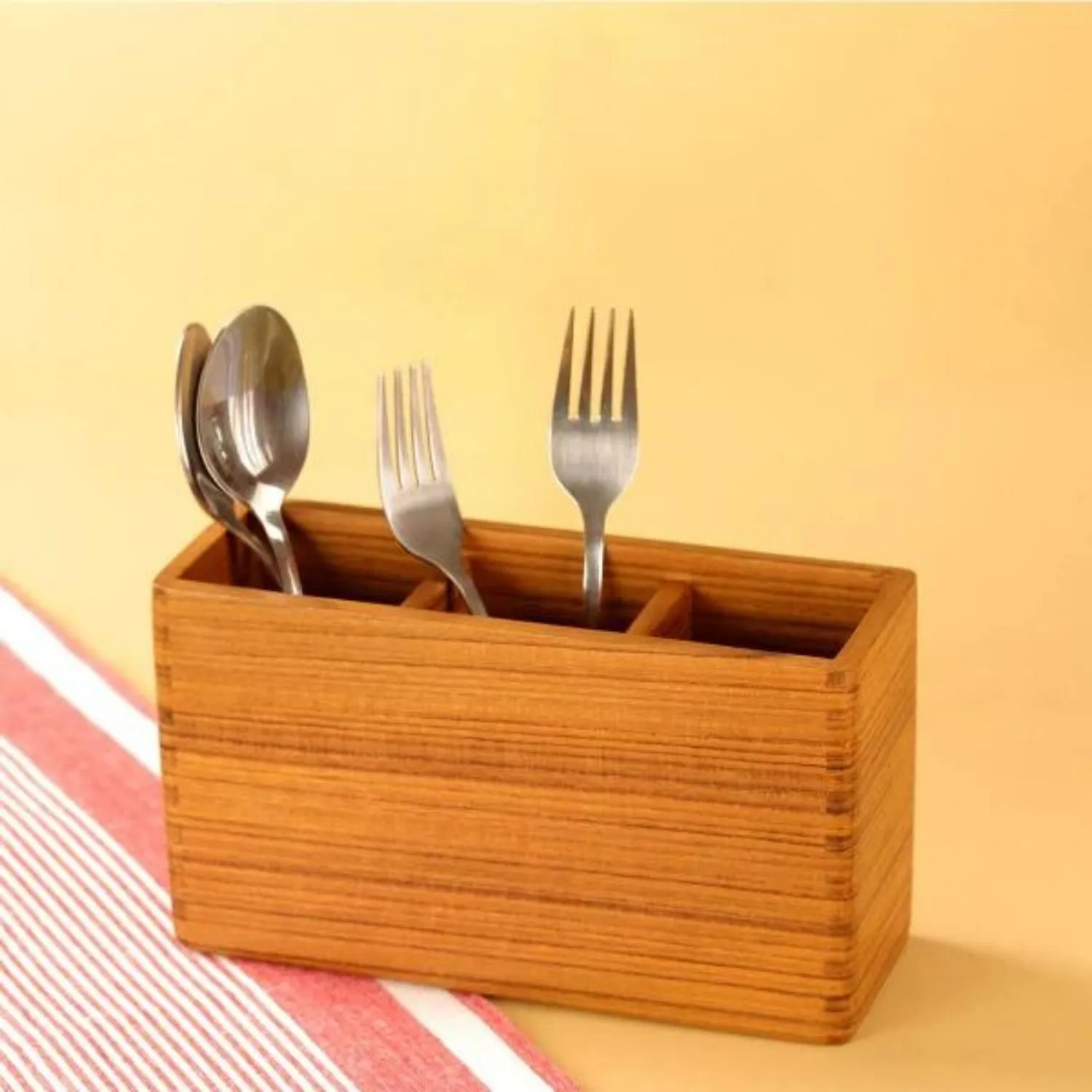 Cutlery Holder | Premium Teak Wood | Easy To Clean | Sturdy Construct | 8"