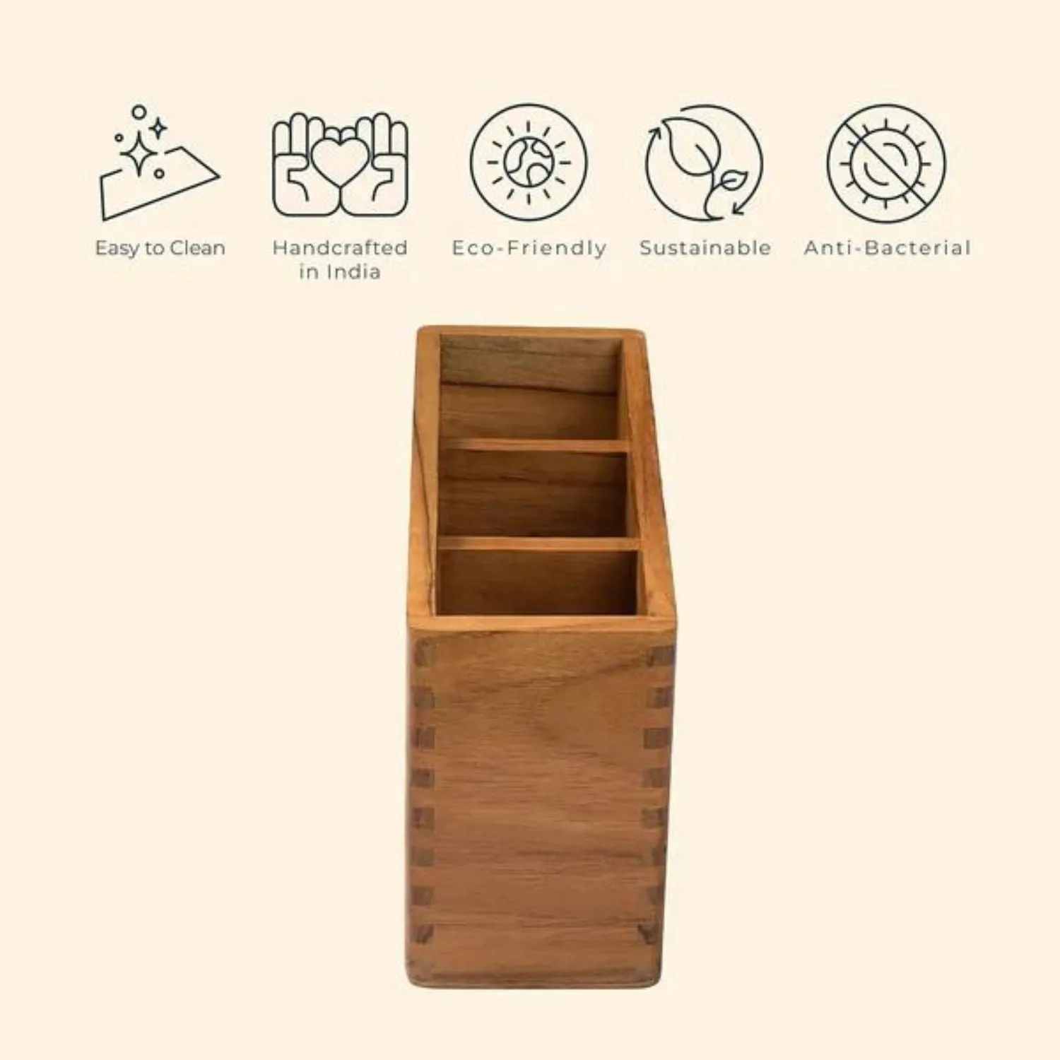 Cutlery Holder | Premium Teak Wood | Easy To Clean | Sturdy Construct | 8"