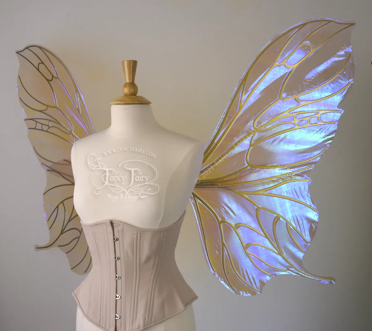 Extra Large Pansy Iridescent Convertible Fairy Wings in Lilac with Gold veins
