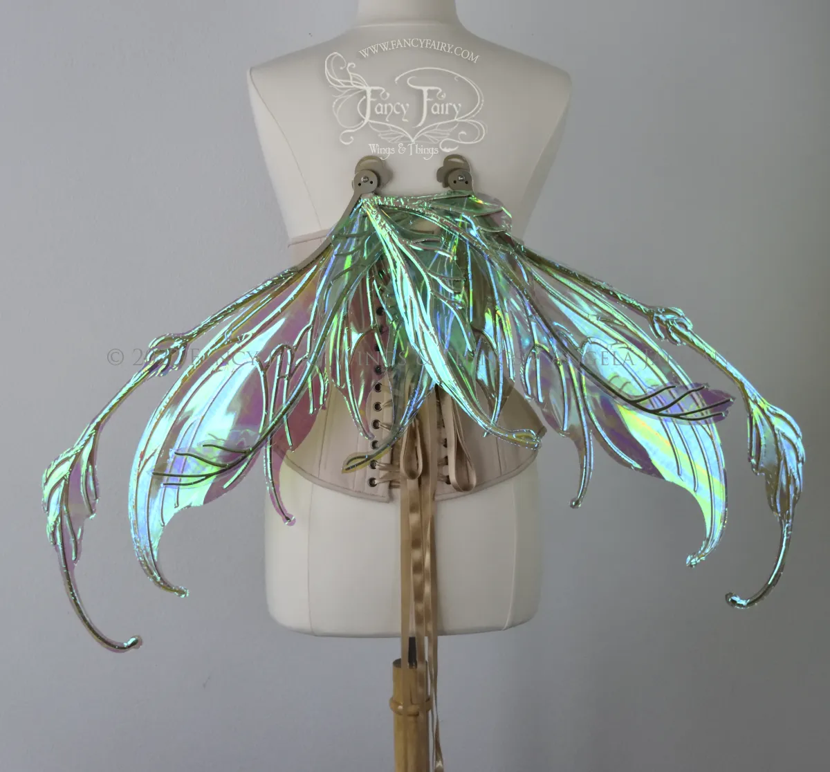 Fauna Iridescent Convertible Fairy Wings in Absinthe with Gold veins