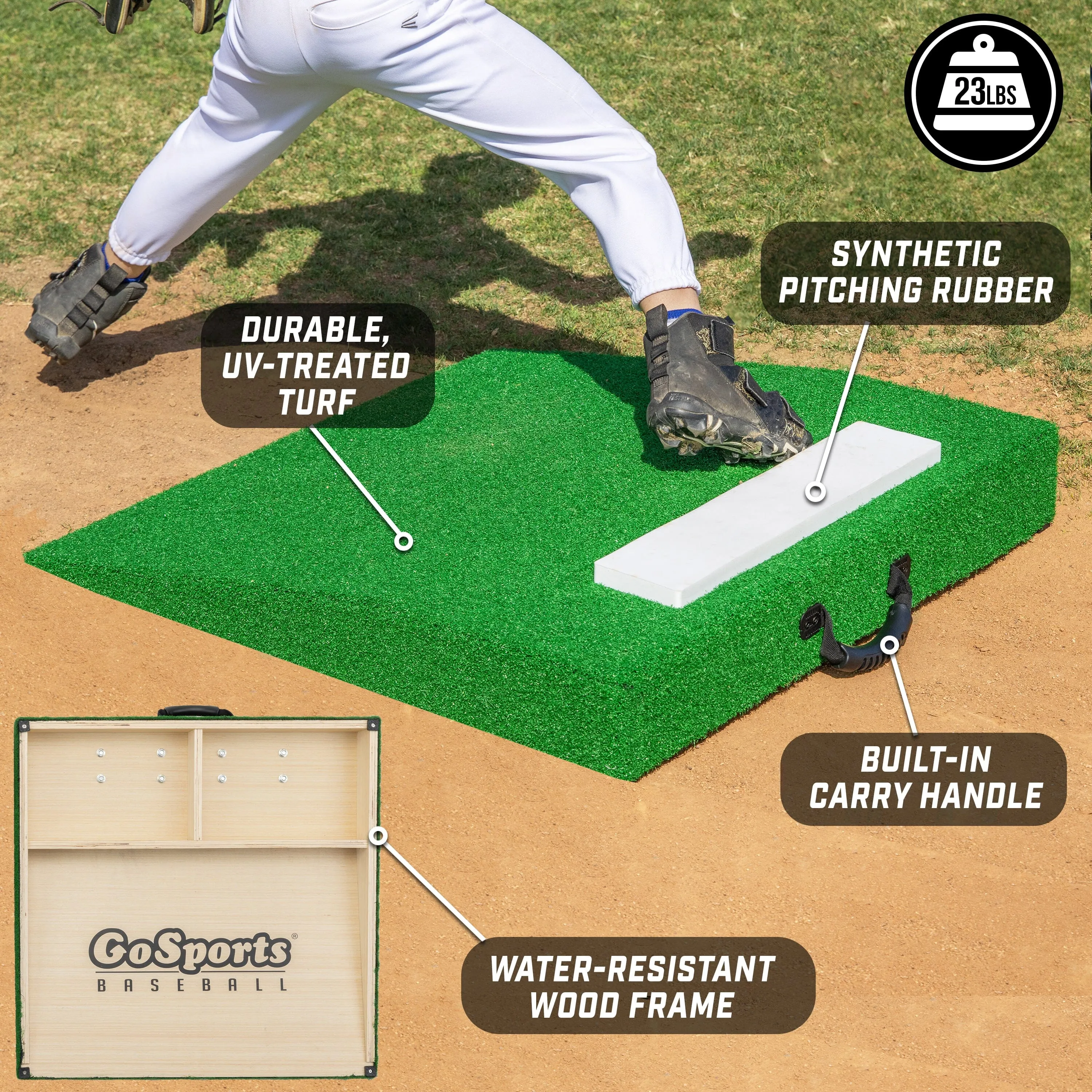 GoSports Portable Pitching Mound for Baseball and Softball Pitchers - 30 x 30 x 4 Inch