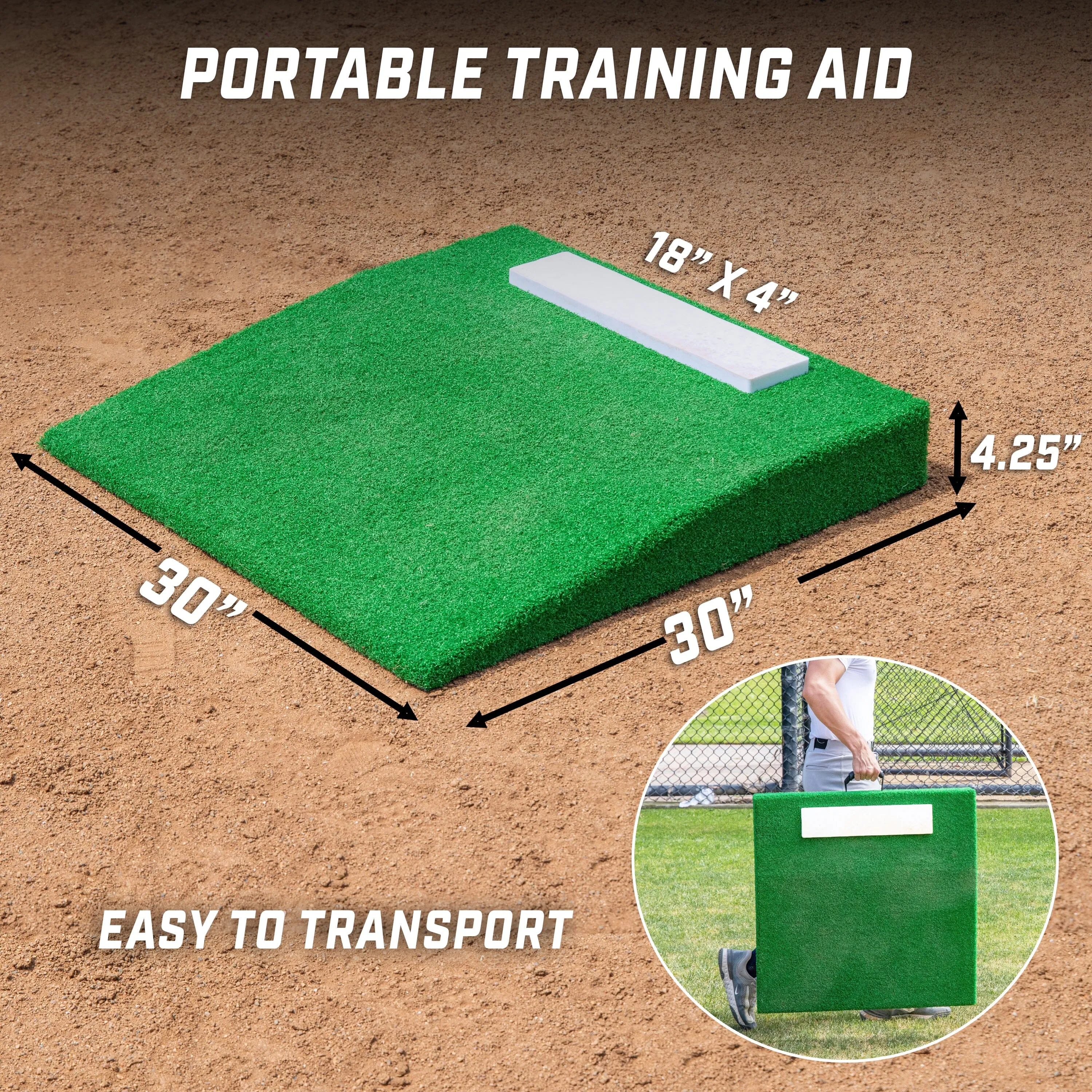 GoSports Portable Pitching Mound for Baseball and Softball Pitchers - 30 x 30 x 4 Inch