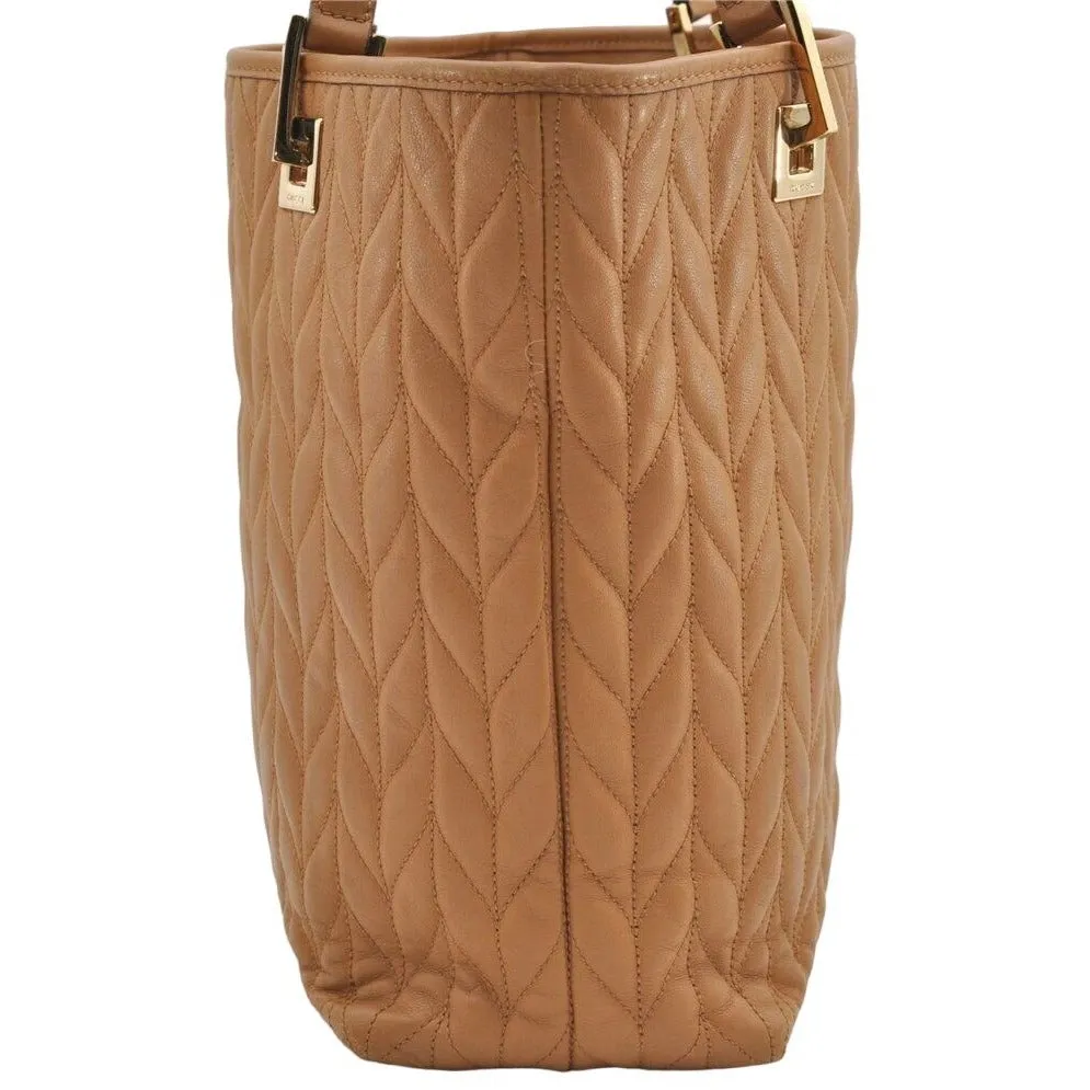 Gucci quilted camel leather, medium sized, two strap tote with bold chrome hardware