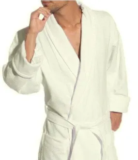 Ivory Cotton Jacquard Velour Shawl Collar Waffle Weave Bath Robes (Single)