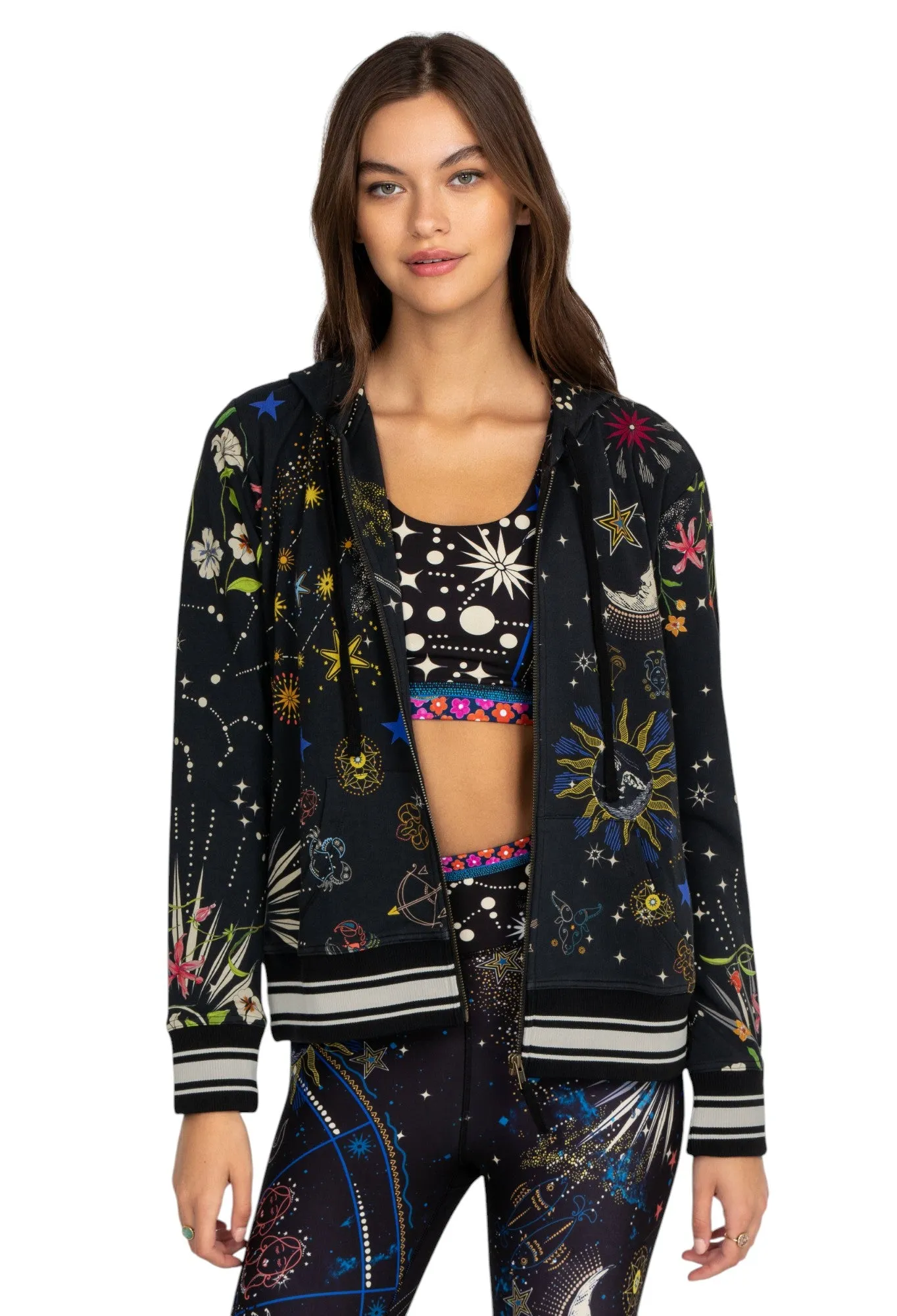 Johnny Was Celestine Zip Up Hoodie Sweater Long Celestin Jacket Top Black NEW