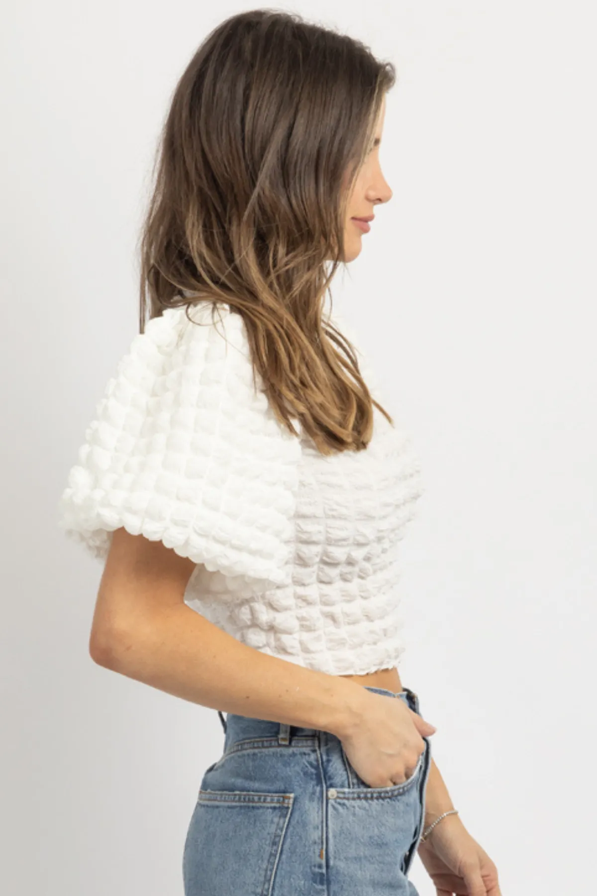JORDI OFF WHITE TEXTURED TOP