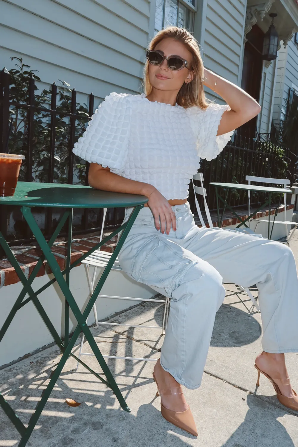 JORDI OFF WHITE TEXTURED TOP