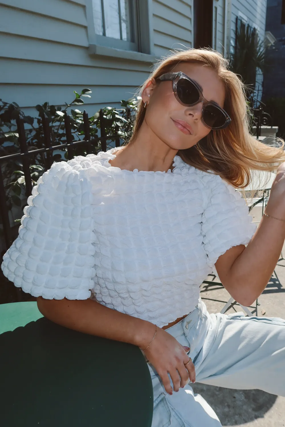 JORDI OFF WHITE TEXTURED TOP