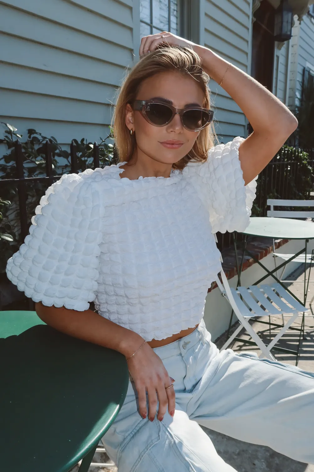 JORDI OFF WHITE TEXTURED TOP