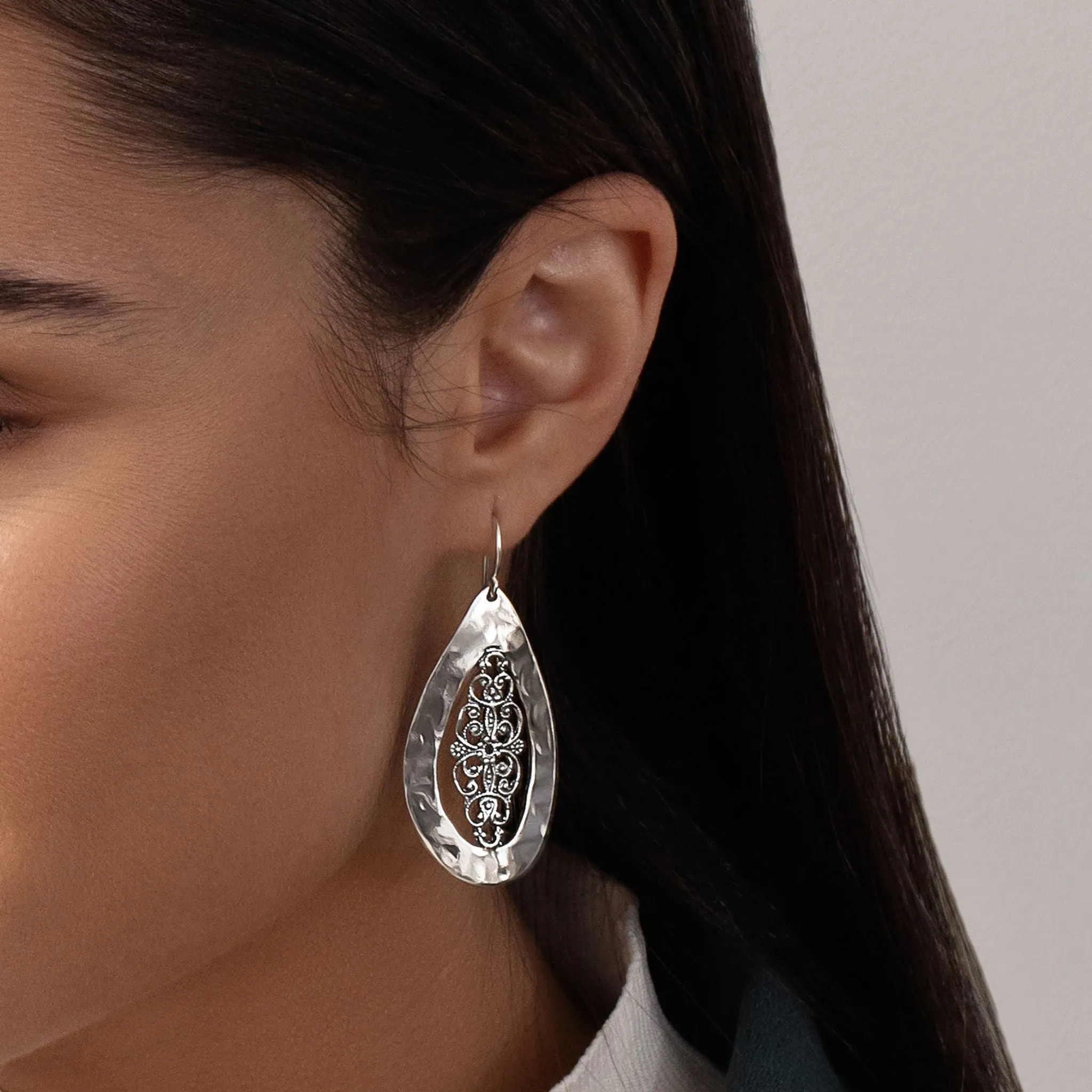 Large Sterling Silver Lace Earrings