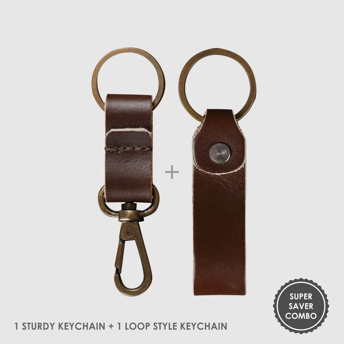 Leather Keychain Sturdy Style- Dark Brown