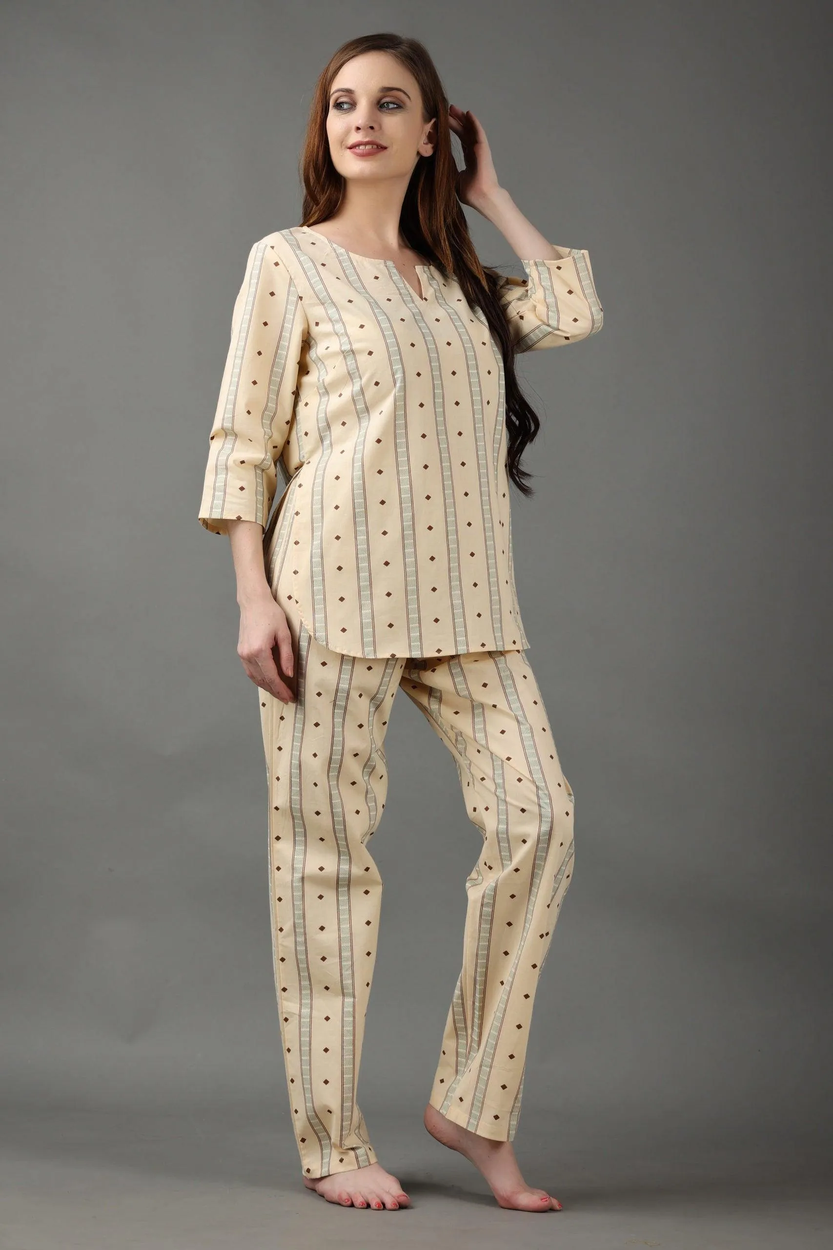 Light Yellow Graphic Printed Night Suit Set
