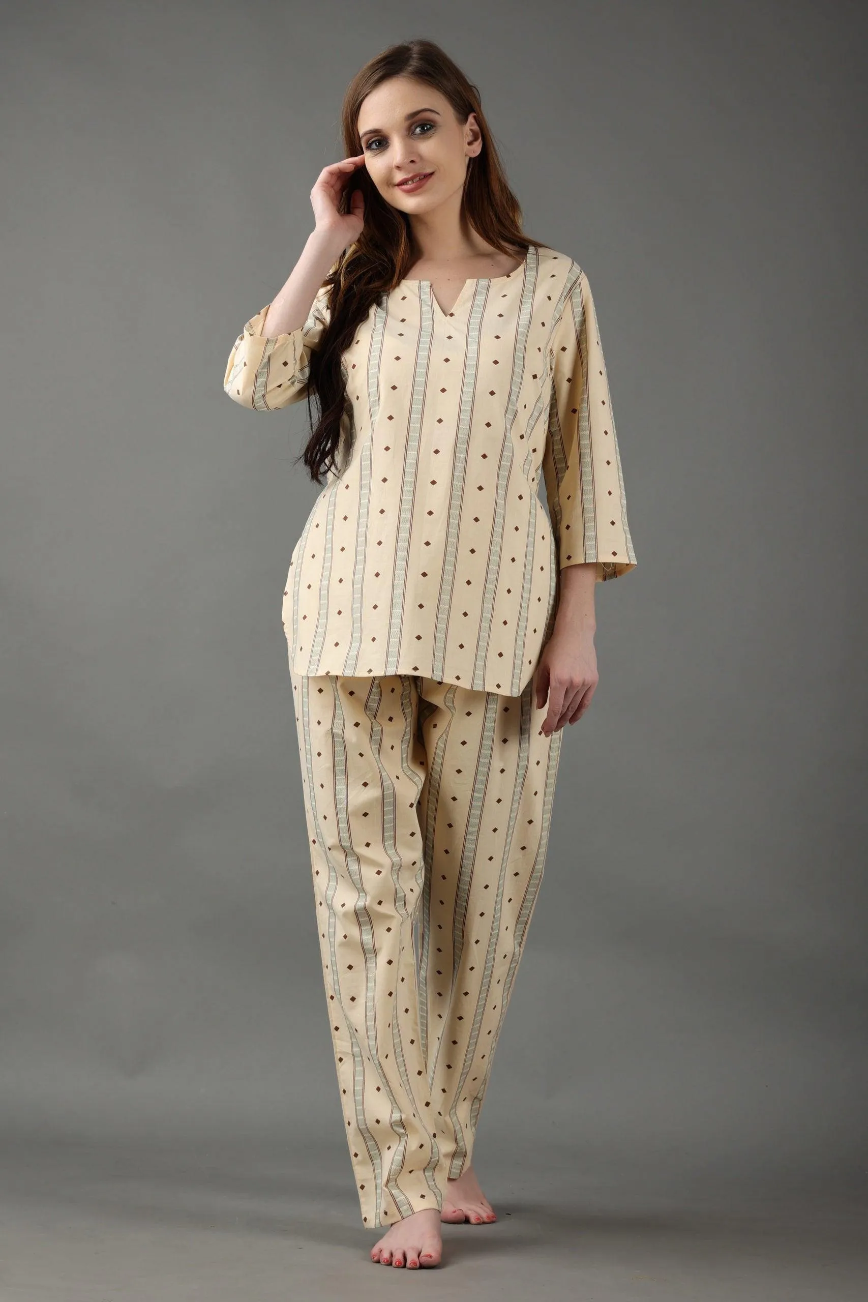 Light Yellow Graphic Printed Night Suit Set