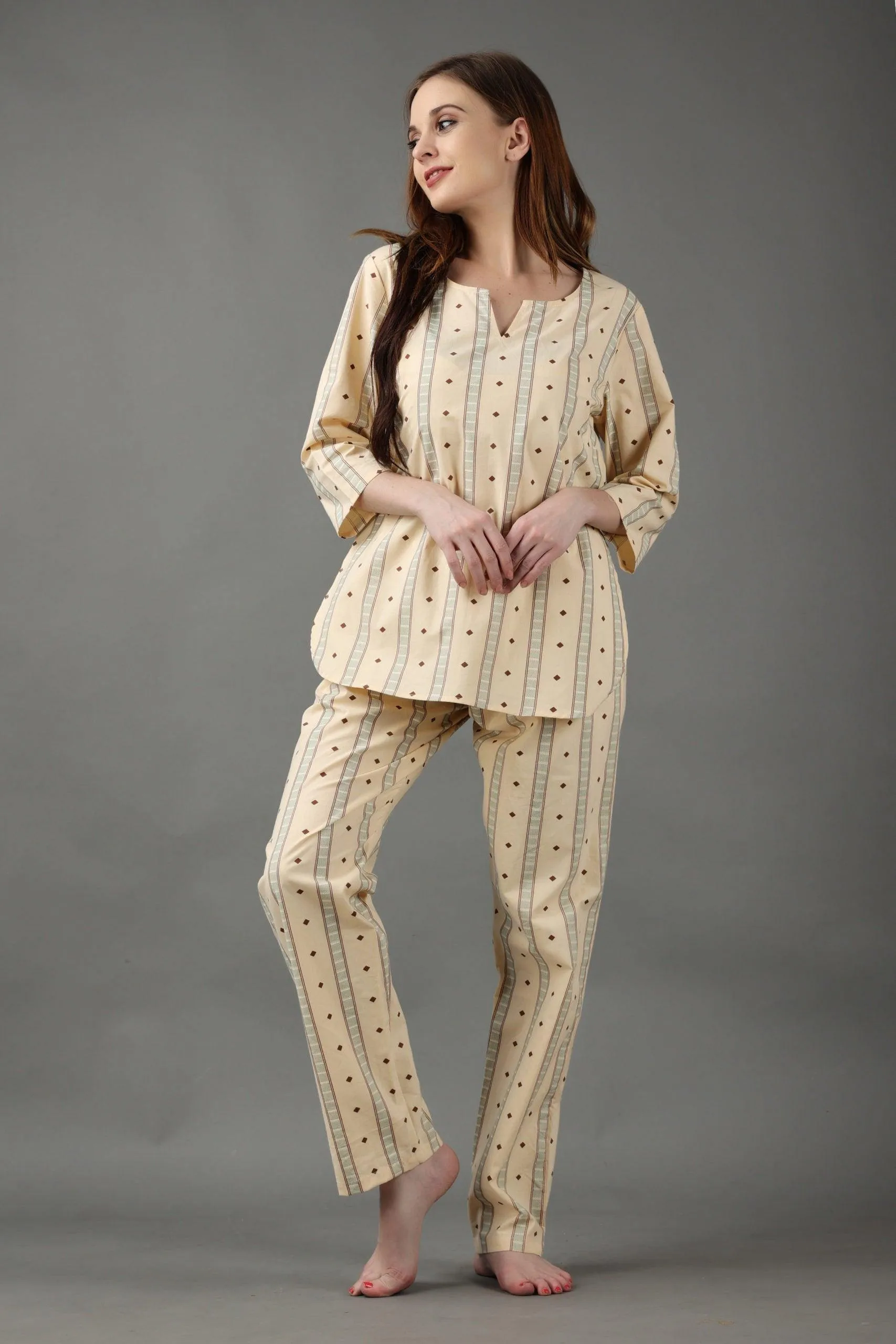 Light Yellow Graphic Printed Night Suit Set