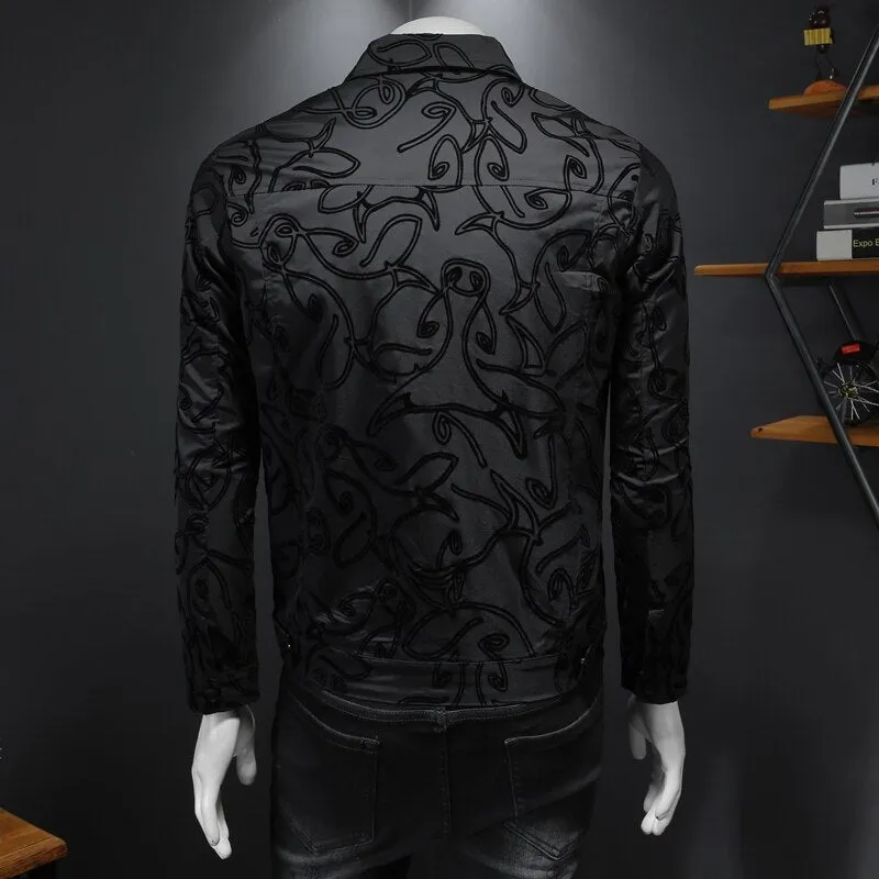 Luxury Flocking Bomber Jacket Men 2021 Autumn Business Casual Slim Jacket Lapel Single Breasted Dress Coat Social Street Wear