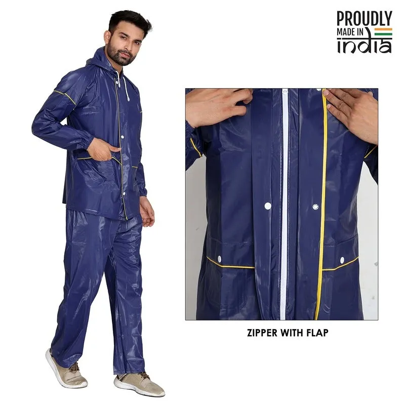 Men Rain Coat - Waterproof with Hood, Adjustable Fit | XL | Samson Blue