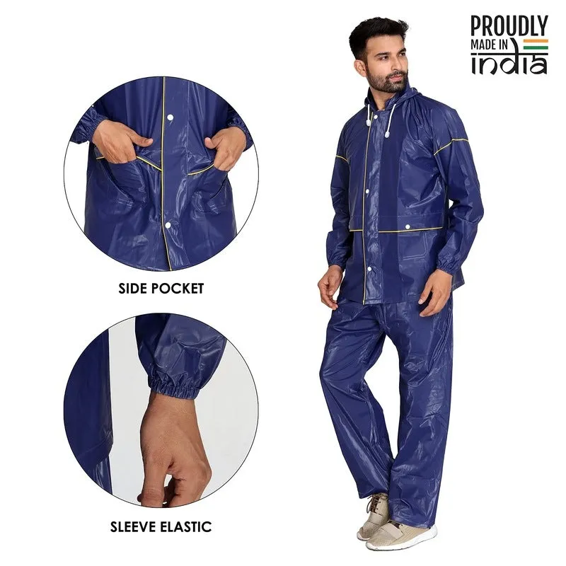 Men Rain Coat - Waterproof with Hood, Adjustable Fit | XL | Samson Blue
