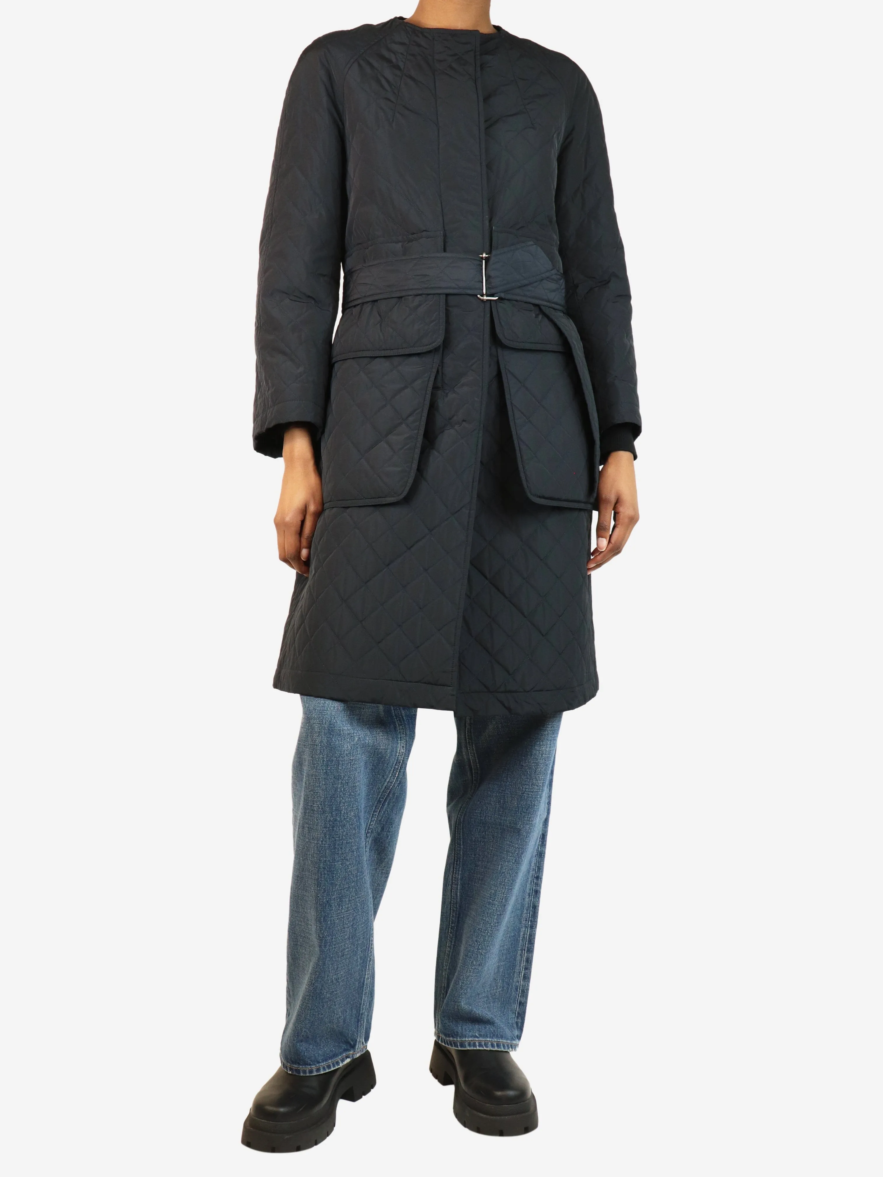 Navy quilted coat - size UK 10