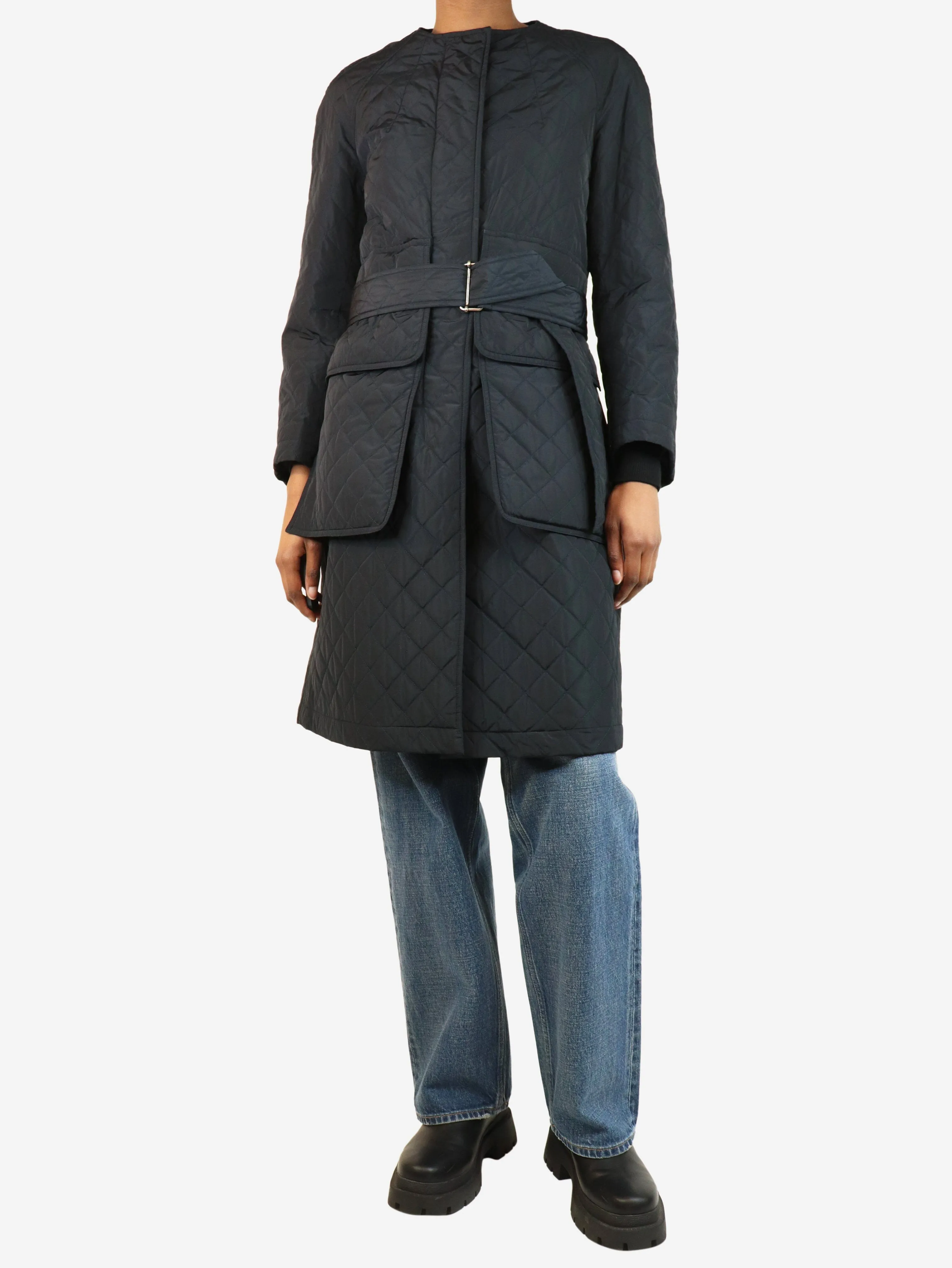 Navy quilted coat - size UK 10