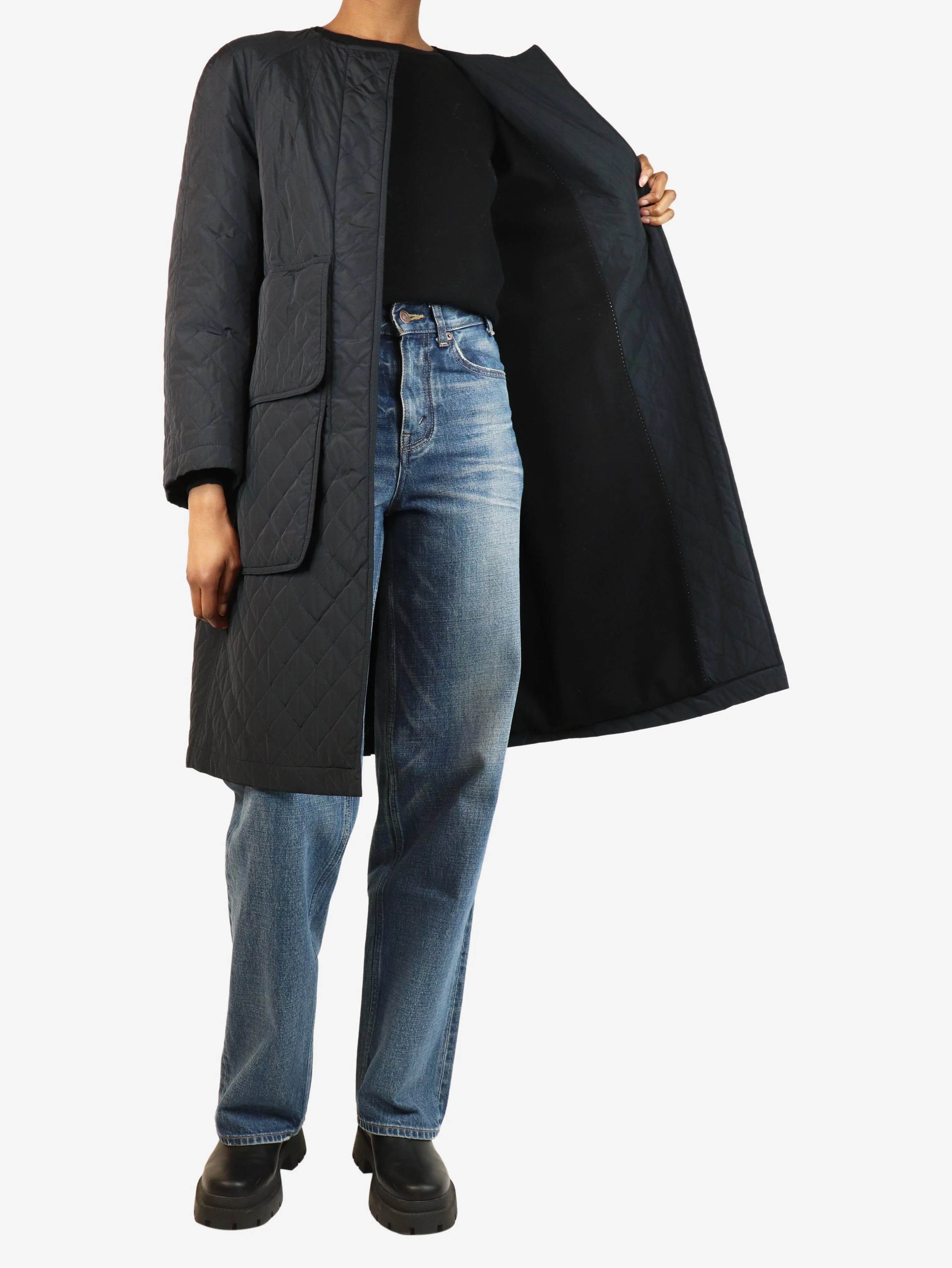 Navy quilted coat - size UK 10